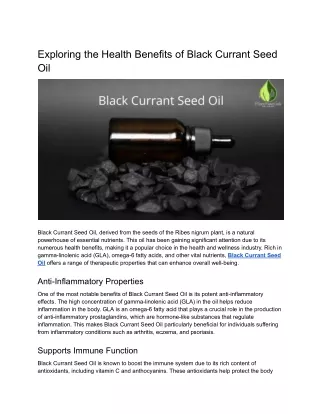 Exploring the Health Benefits of Black Currant Seed Oil