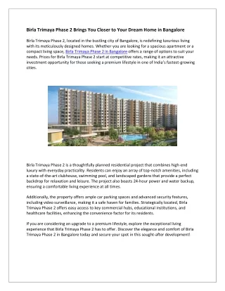 Birla Trimaya Phase 2 in Bangalore