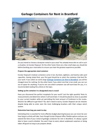 Garbage Containers for Rent in Brantford