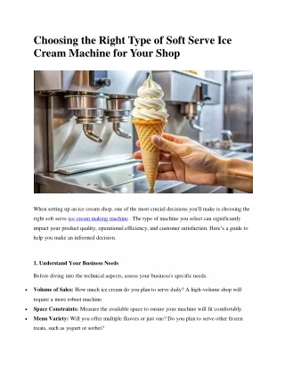 Choosing the Right Type of Soft Serve Ice Cream Machine for Your Shop