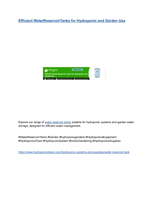 Efficient WaterReservoirTanks for Hydroponic and Garden Use