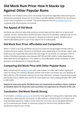 Old Monk Rum Price How It Stacks Up Against Other Popular Rums