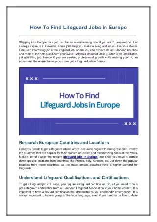 How To Find Lifeguard Jobs in Europe