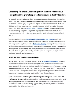 Unlocking Financial Leadership_ How the Henley Executive Hedge Fund Program Prepares Tomorrow’s Industry Leaders