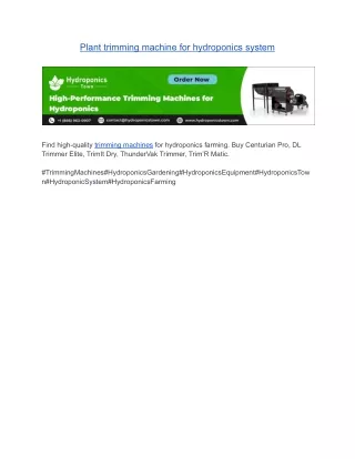 Plant trimming machine for hydroponics system