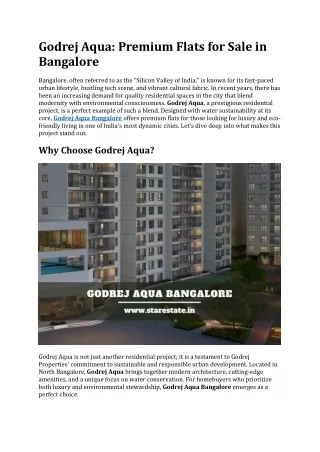 Godrej Aqua | Apartments for Sale In Bangalore