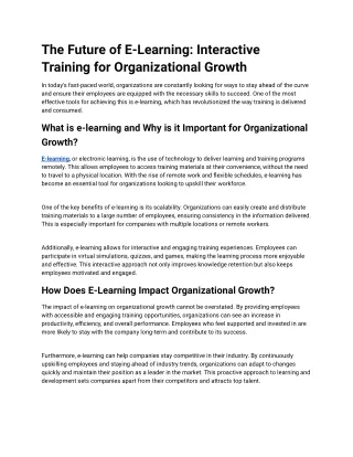 The Future of E-Learning: Interactive Training for Organizational Growth