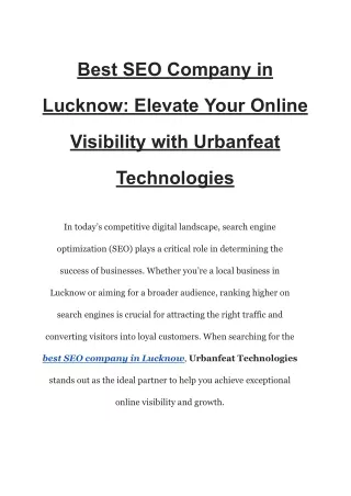 Best SEO Company in Lucknow_ Elevate Your Online Visibility with Urbanfeat Technologies