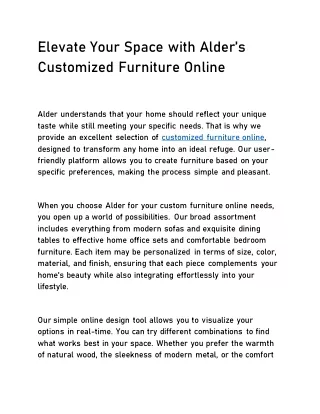 Elevate Your Space with Alder’s Customized Furniture Online