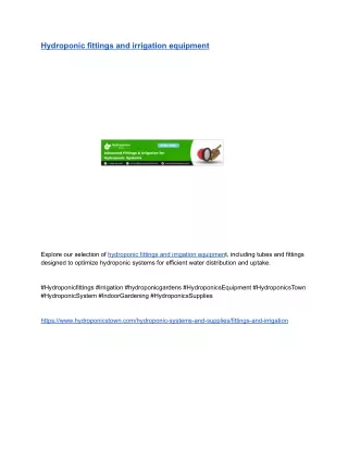 Hydroponic fittings and irrigation equipment