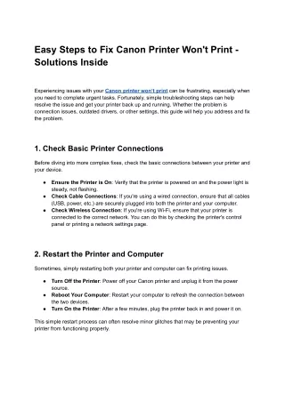 Easy Steps to Fix Canon Printer Won't Print - Solutions Inside