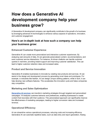 How does a Generative AI development company help your business grow?