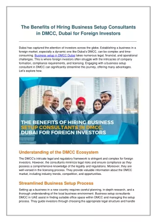 The Benefits of Hiring Business Setup Consultants in DMCC, Dubai for Foreign Investors