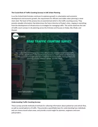The Crucial Role of Traffic Counting Surveys in UAE Urban Planning