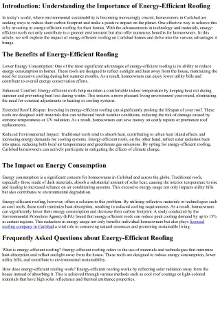 The Impact of Energy-Efficient Roofing on Carlsbad Homes