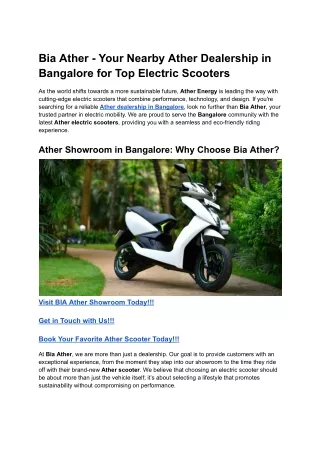 Bia Ather - Your Nearby Ather Dealership in Bangalore for Top Electric Scooters