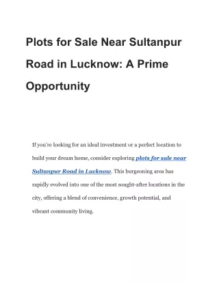 Plots for Sale Near Sultanpur Road in Lucknow_ A Prime Opportunity