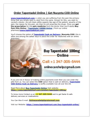 Order Tapentadol Online | Get Nucynta COD Online