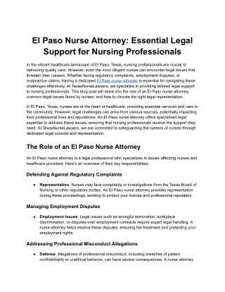 El Paso Nurse Attorney