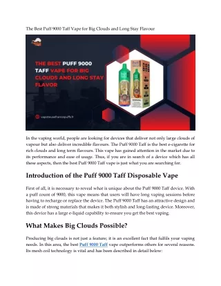 The Best Puff 9000 Taff Vape for Big Clouds and Long Stay Flavour