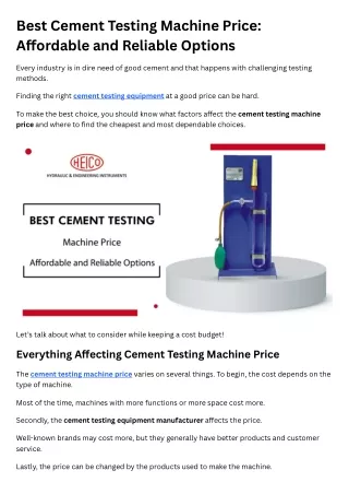 Best Cement Testing Machine Price Affordable and Reliable Options