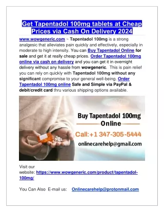 Order Tapentadol Online via Cash on Delivery Available in the USA