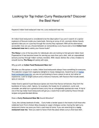 Looking for the Best Indian Food and Curry Restaurants Near You