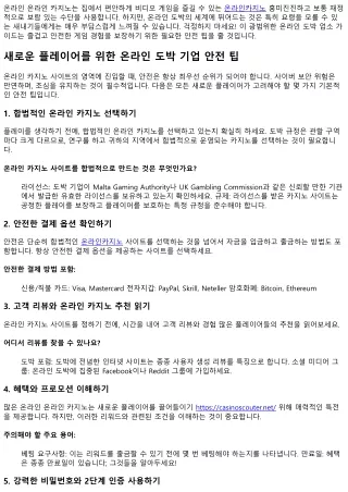 새로운 플레이어들을 위한 온라인 온라인 카지노 안전 및 보안 제안