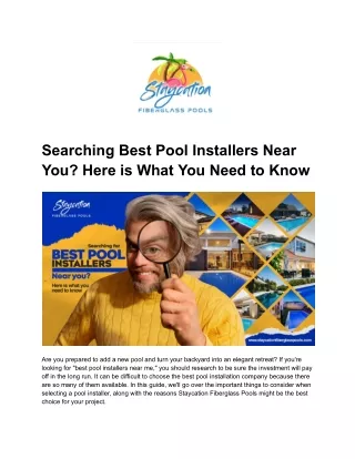 Searching Best Pool Installers Near You? Here is What You Need to Know