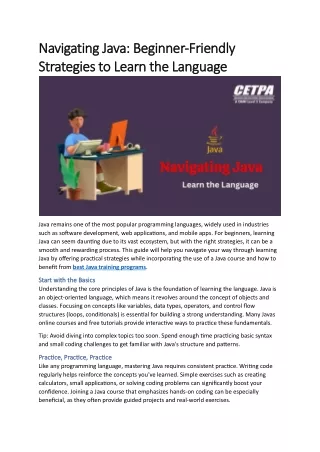 Navigating Java Beginner-Friendly Strategies to Learn the Language
