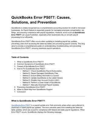 QuickBooks Error PS077_ Causes, Solutions, and Prevention