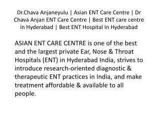 Dr.Chava Anjaneyulu | Asian ENT Care Centre | Dr Chava Anjan ENT Care Centre