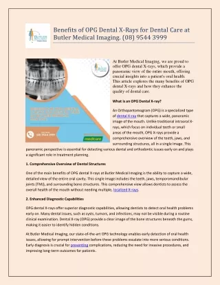 Benefits of OPG Dental X-Rays for Dental Care at Butler Medical Imaging. (08) 95