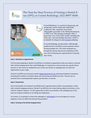 The Step-by-Step Process of Getting a Dental X-ray (OPG) at Crystal Radiology.