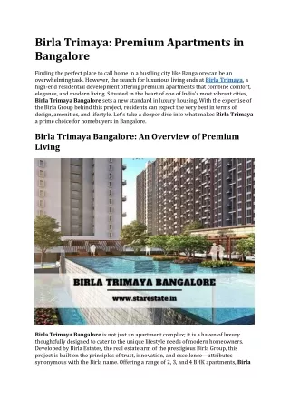 Birla Trimaya | Apartments for Sale in Bangalore