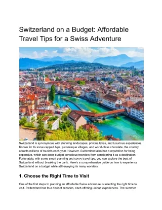 Switzerland on a Budget: Affordable Travel Tips for a Swiss Adventure