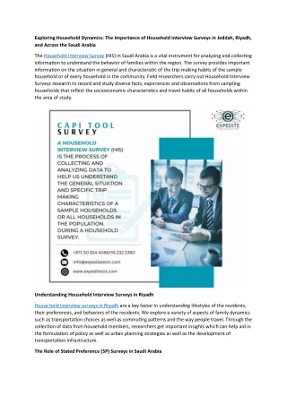 The Importance of Household Interview Surveys in Jeddah, Riyadh, and Across the Saudi Arabia
