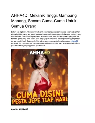 AHHA4D Mekanik Tinggi, Gampang Menang, Secara Cuma-Cuma Untuk Semua Orang