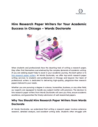 Hire Research Paper Writers for Your Academic Success in Chicago – Words Doctorate