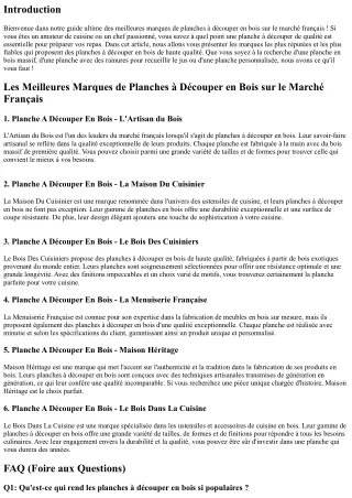 Les Meilleures Marques de Planches à Découper en Bois sur le Marché Français