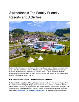 Switzerland’s Top Family-Friendly Resorts and Activities