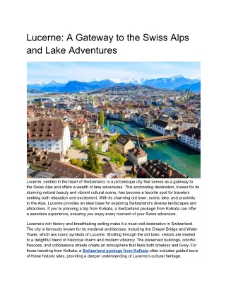 Lucerne: A Gateway to the Swiss Alps and Lake Adventures