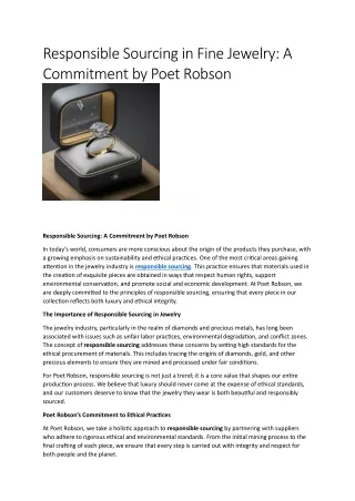 Responsible Sourcing in Fine Jewelry