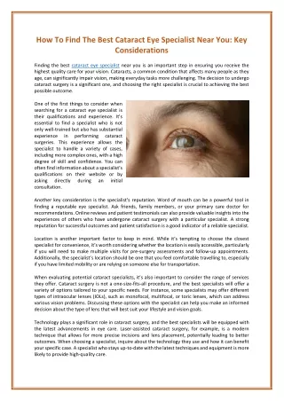 How To Find The Best Cataract Eye Specialist Near You - Key Considerations