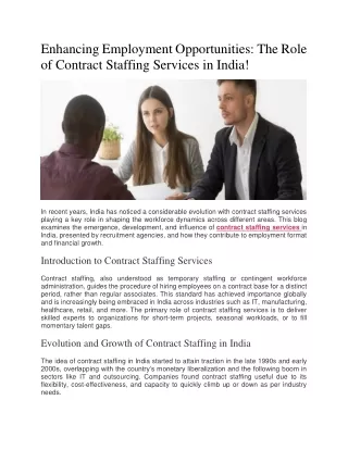 Enhancing Employment Opportunities The Role of Contract Staffing Services in India