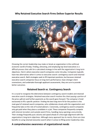 Why Retained Executive Search Firms Deliver Superior Results