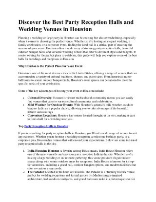 Discover the Best Party Reception Halls in Houston