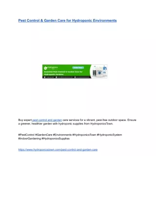 Pest Control & Garden Care for Hydroponic Environments