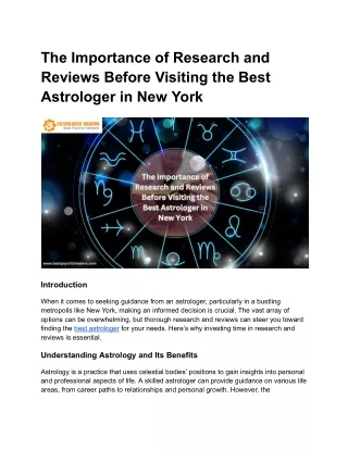 The Importance of Research and Reviews Before Visiting the Best Astrologer in New York