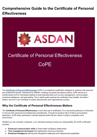 Comprehensive Guide to the Certificate of Personal Effectiveness